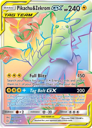 Pikachu & Zekrom GX (Secret) 184  - Holofoil SM  Team Up - Secret Rare (Lightly Played)