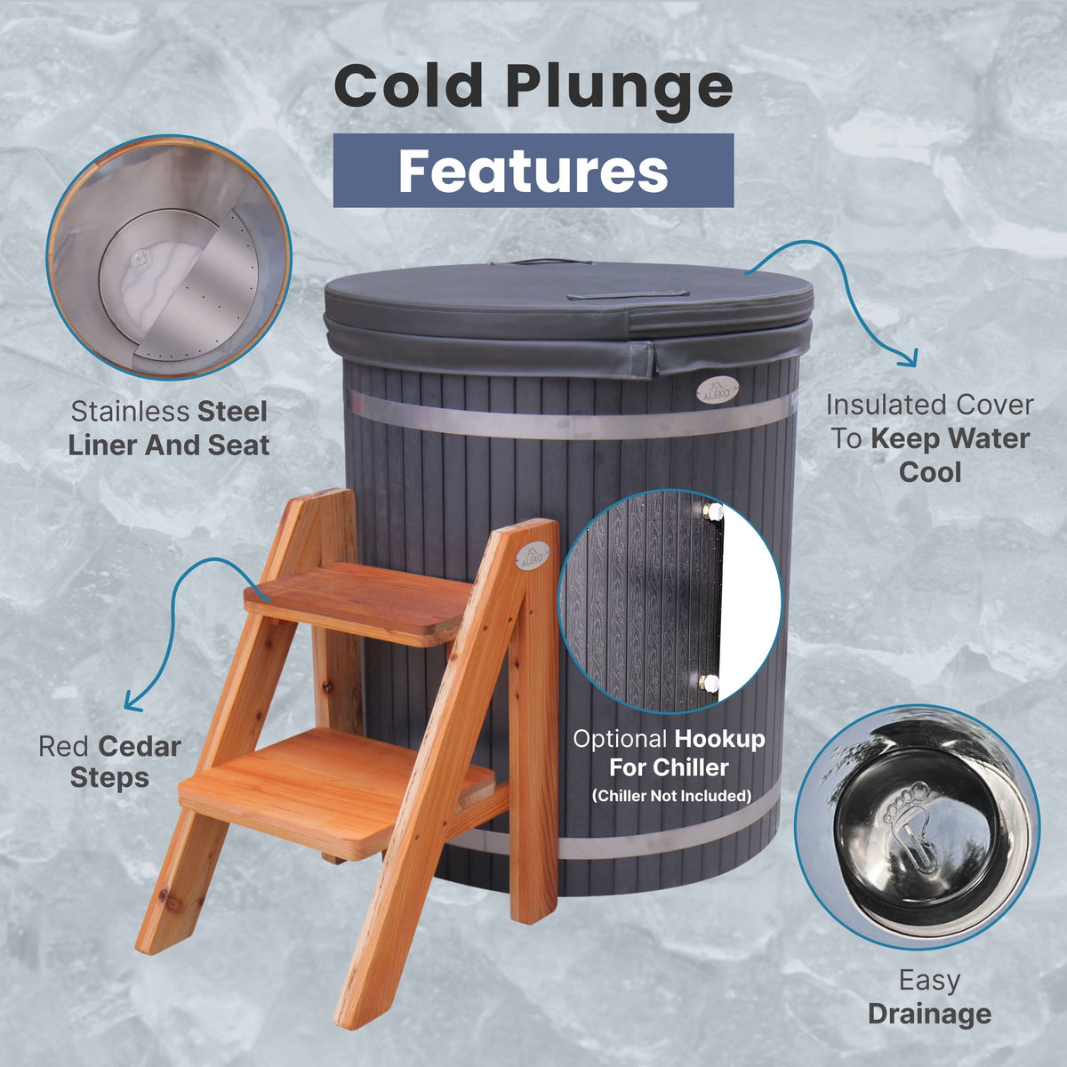 1-Person Cold Plunge Tub, 118 Gallon, 37.5" x 33.25"
