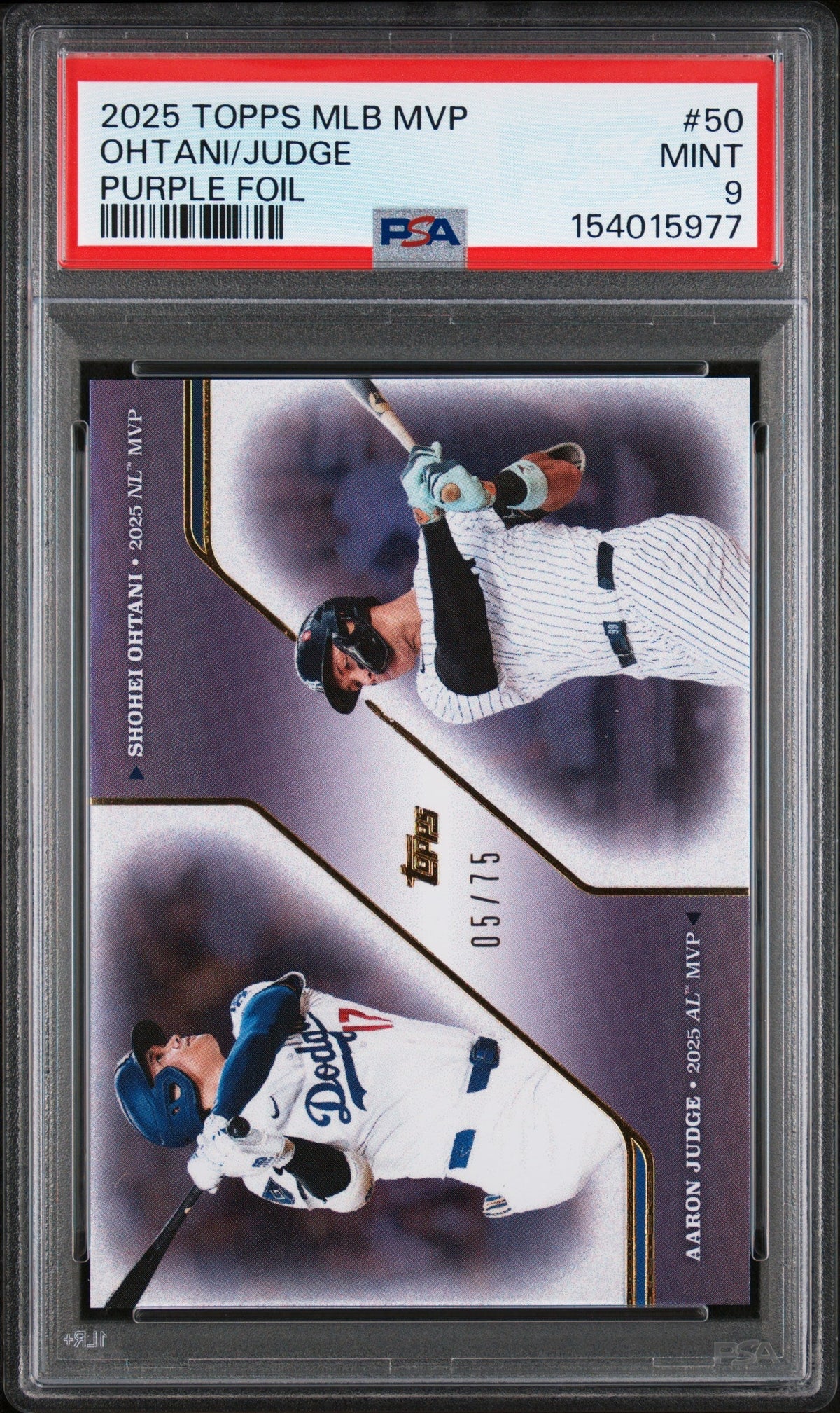 2025 Topps MVP Collection #50 Shohei Ohtani / Aaron Judge Purple Foil PSA 9
