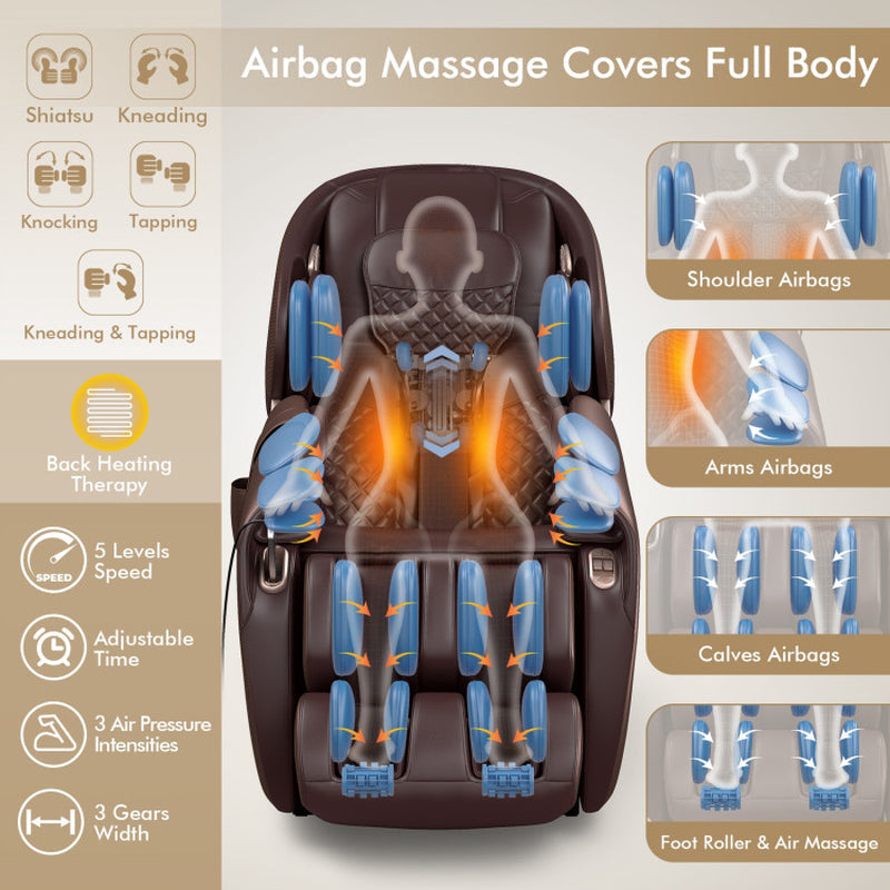 Zero Gravity Full-Body Massage Chair with SL Track, Stretching Mode, Heat, and Foot Rollers