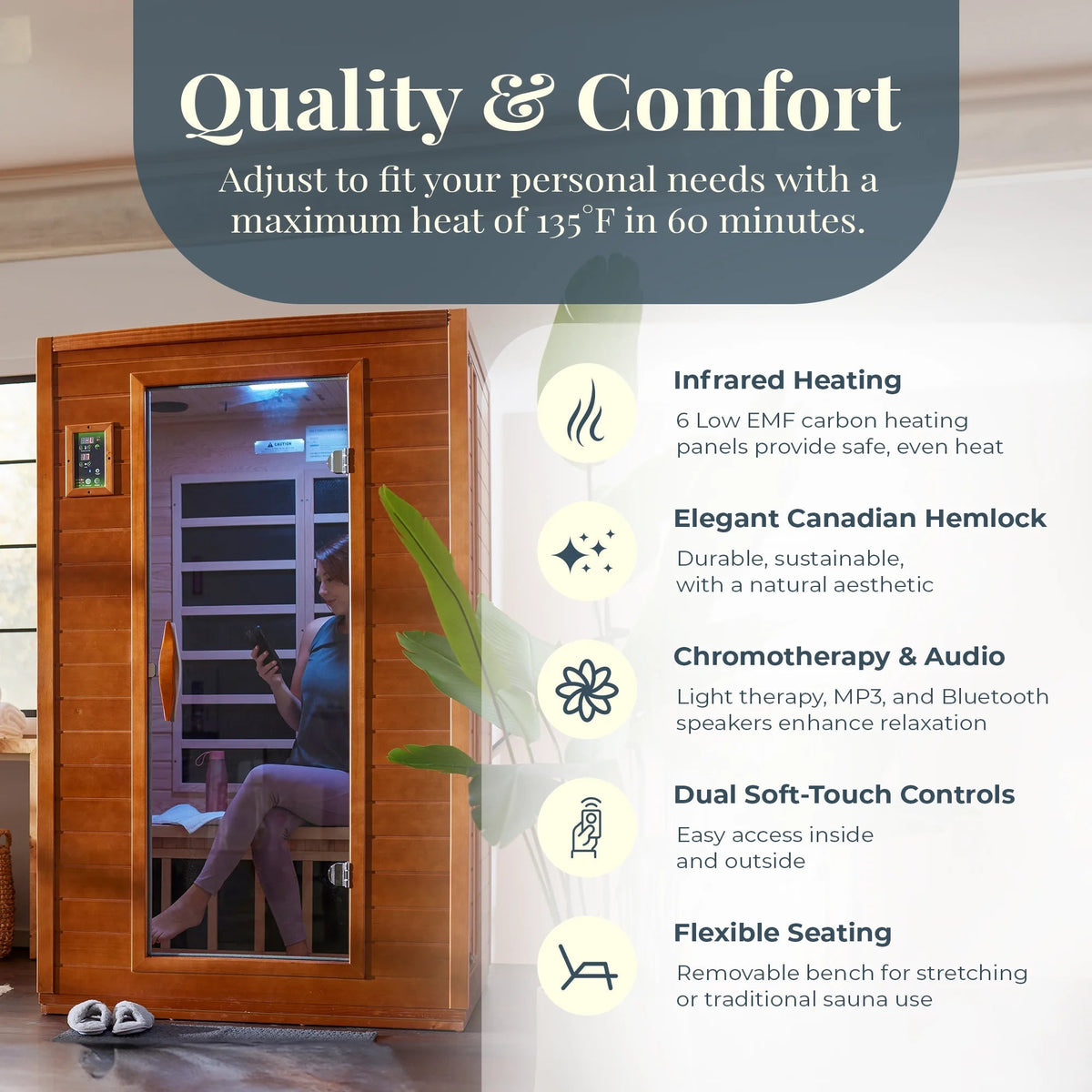 Andora 2-Person Low EMF FAR Infrared Sauna in Canadian Hemlock