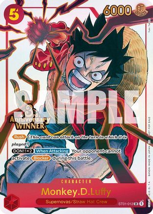 Monkey.D.Luffy - ST01-012 (3rd Anniversary Winner) (ST01-012) - One Piece Promotion Cards Foil (Lightly Played)