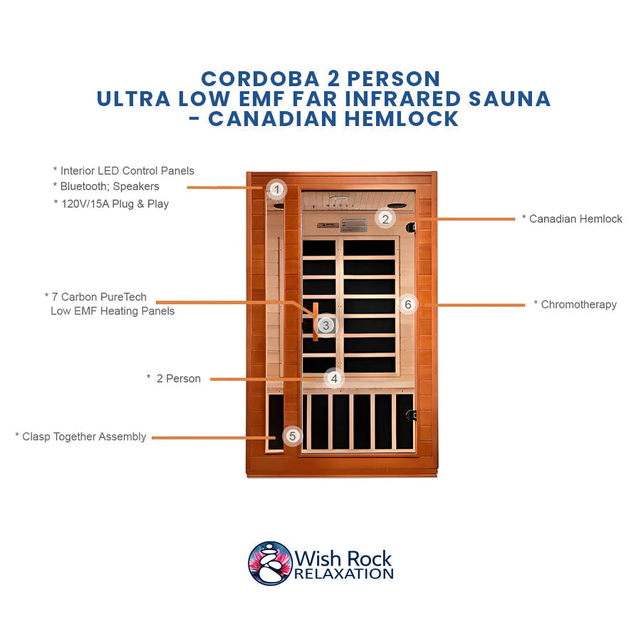 Cordoba 2 Person Ultra Low EMF FAR Infrared Sauna - Canadian Hemlock