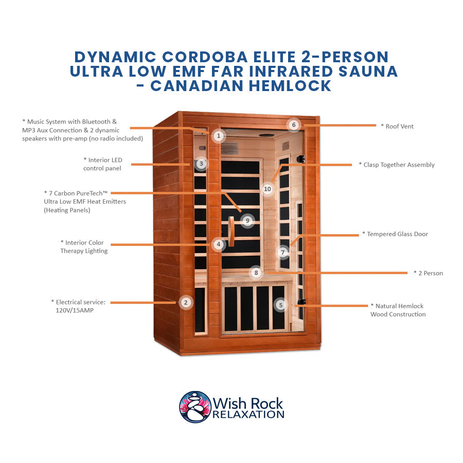 Dynamic Cordoba Elite 2-Person Ultra Low EMF FAR Infrared Sauna - Canadian Hemlock