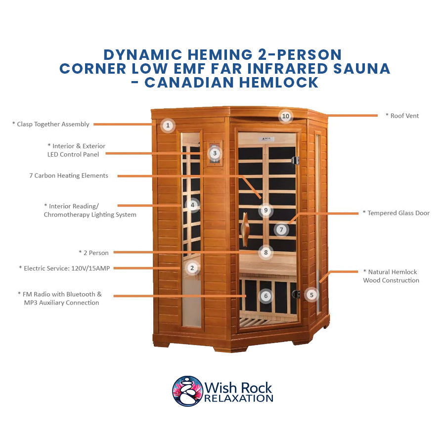 Dynamic Heming 2-Person Corner Low EMF FAR Infrared Sauna - Canadian Hemlock