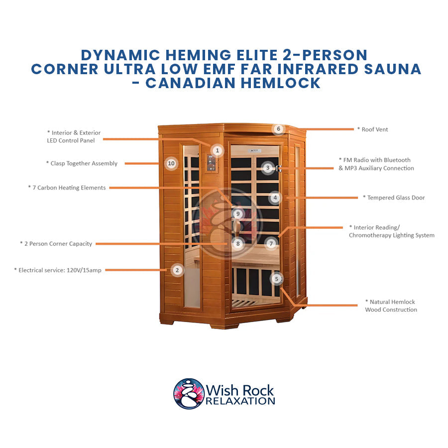 Dynamic Heming Elite 2-person Corner Ultra Low EMF FAR Infrared Sauna - Canadian Hemlock