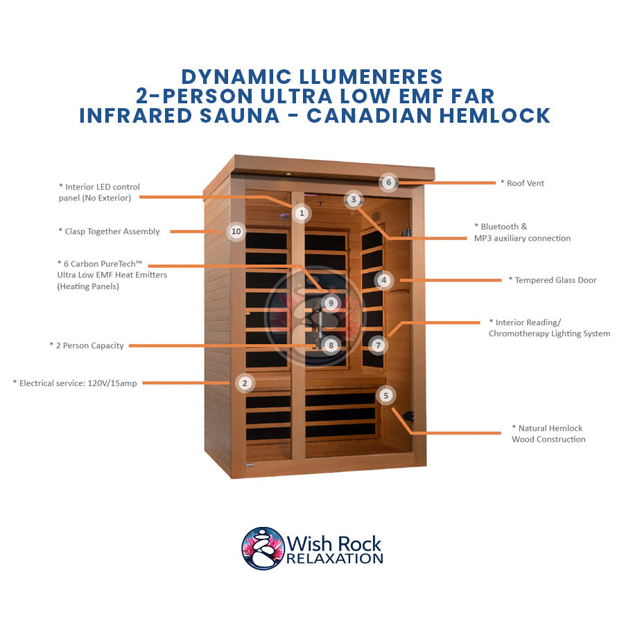 Dynamic Llumeneres 2-Person Ultra Low EMF FAR Infrared Sauna - Canadian Hemlock