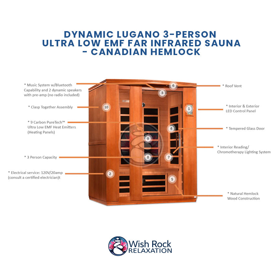 Dynamic Lugano Elite 3-Person Ultra Low EMF FAR Infrared Sauna - Canadian Hemlock