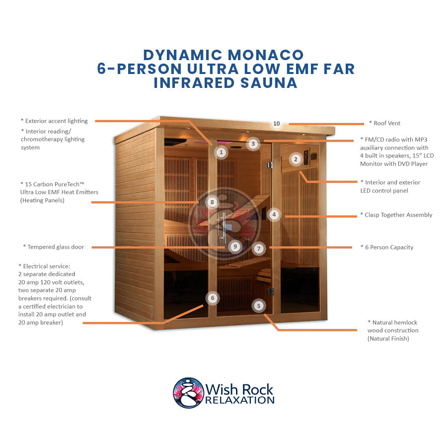 Dynamic Monaco 6-person Ultra Low EMF FAR Infrared SaunaGolden Designs Toledo 6 Person Full Spectrum Hybrid Sauna