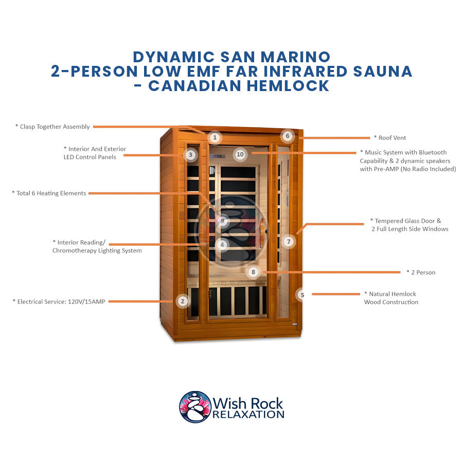 Dynamic San Marino 2-Person Low EMF FAR Infrared Sauna - Canadian Hemlock