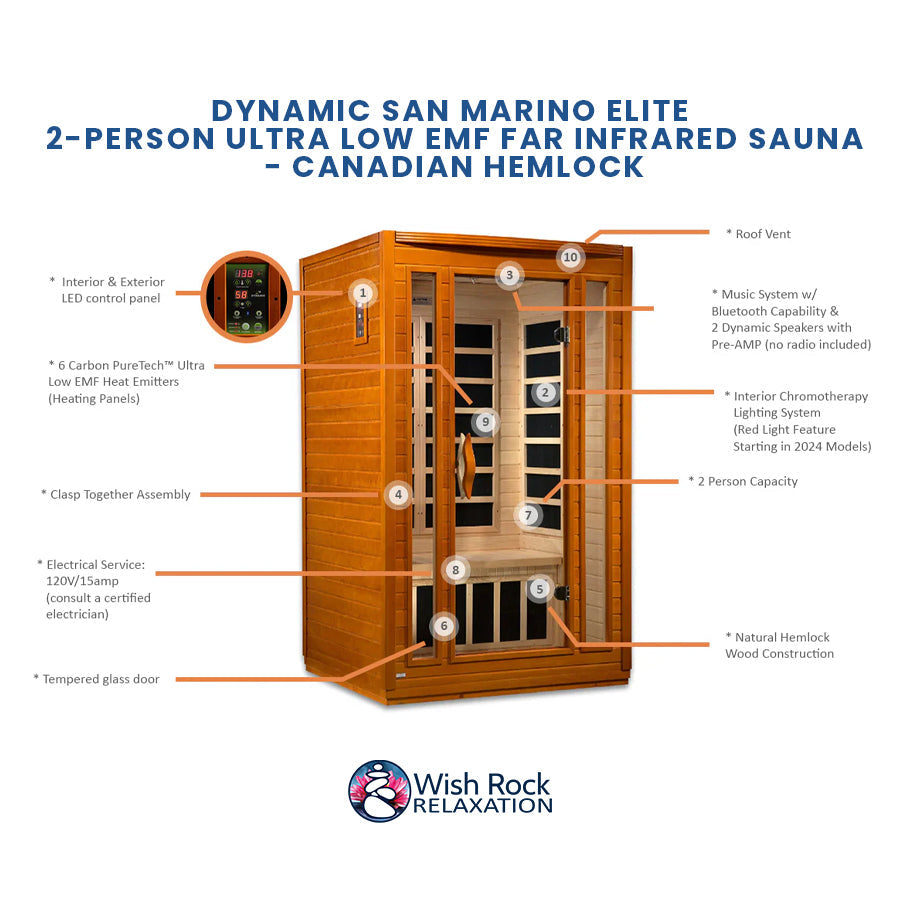 Dynamic San Marino Elite 2-Person Ultra Low EMF FAR Infrared Sauna - Canadian Hemlock