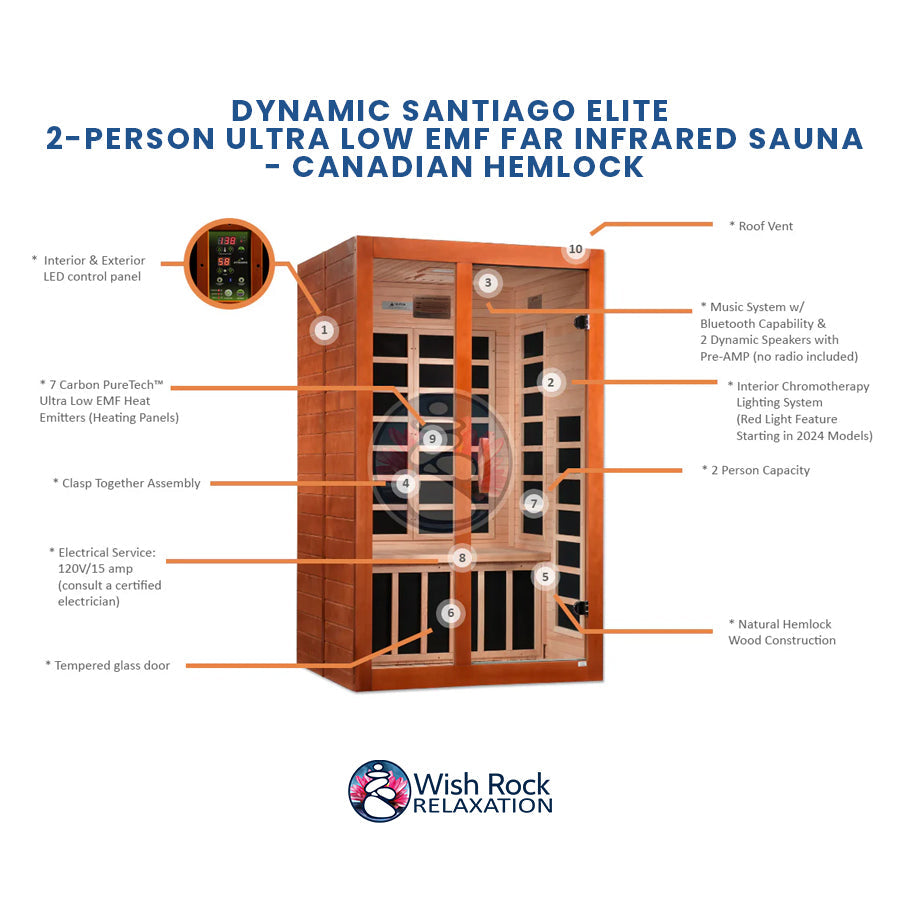 Dynamic Santiago Elite 2-Person Ultra Low EMF FAR Infrared Sauna - Canadian Hemlock