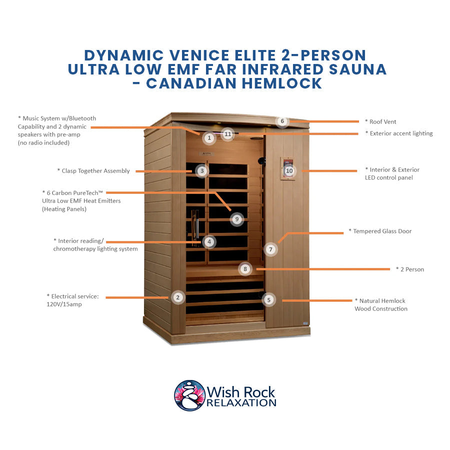 Dynamic Venice Elite 2-Person Ultra Low EMF FAR Infrared Sauna - Canadian Hemlock