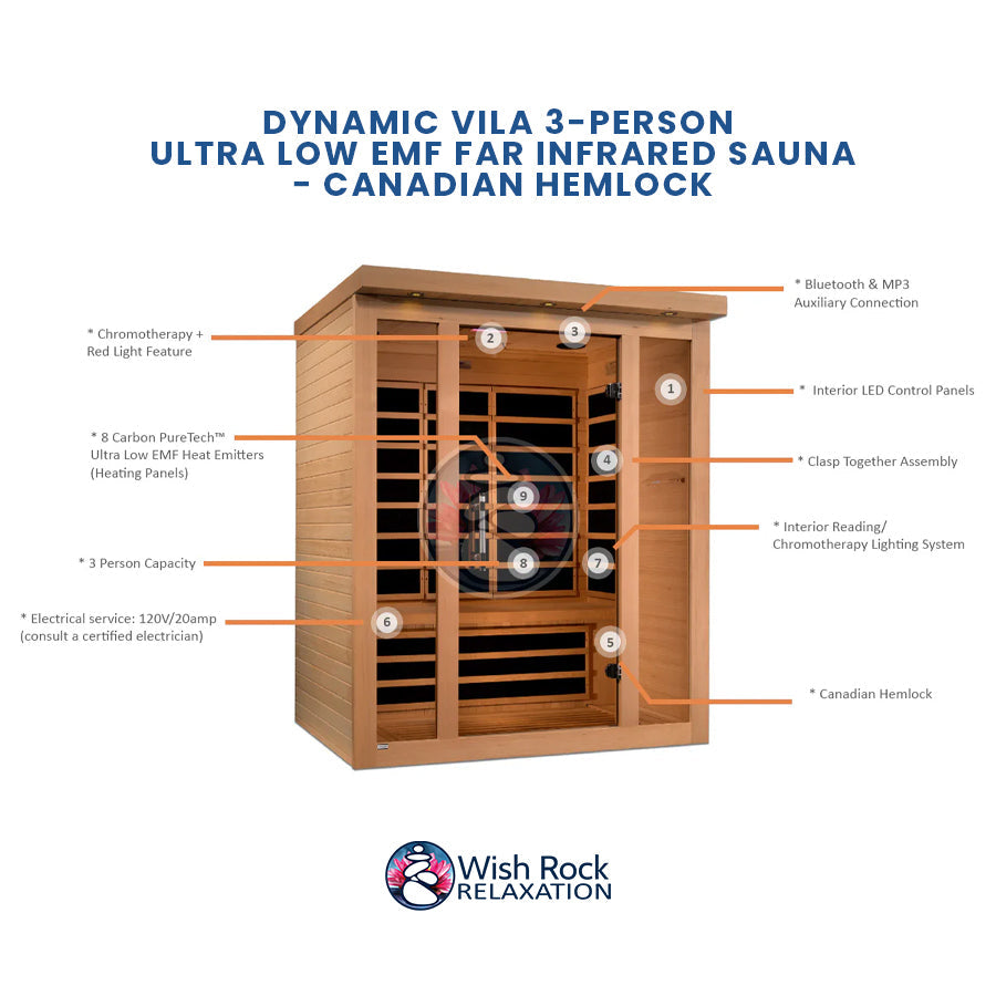 Dynamic Vila 3-Person Ultra Low EMF FAR Infrared Sauna - Canadian Hemlock