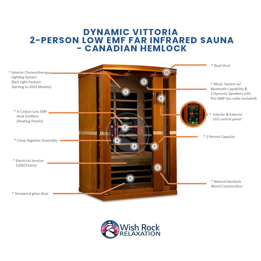 Dynamic Vittoria 2-Person Low EMF FAR Infrared Sauna - Canadian Hemlock
