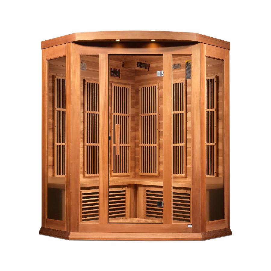 Maxxus "Avignon Edition" 3-Person Corner Near Zero EMF FAR Infrared Sauna - Canadian Red Cedar