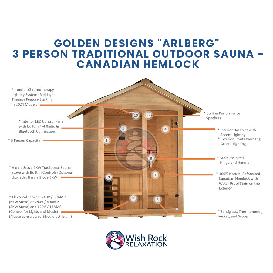 Golden Designs "Arlberg" 3 Person Traditional Outdoor Sauna -  Canadian Hemlock