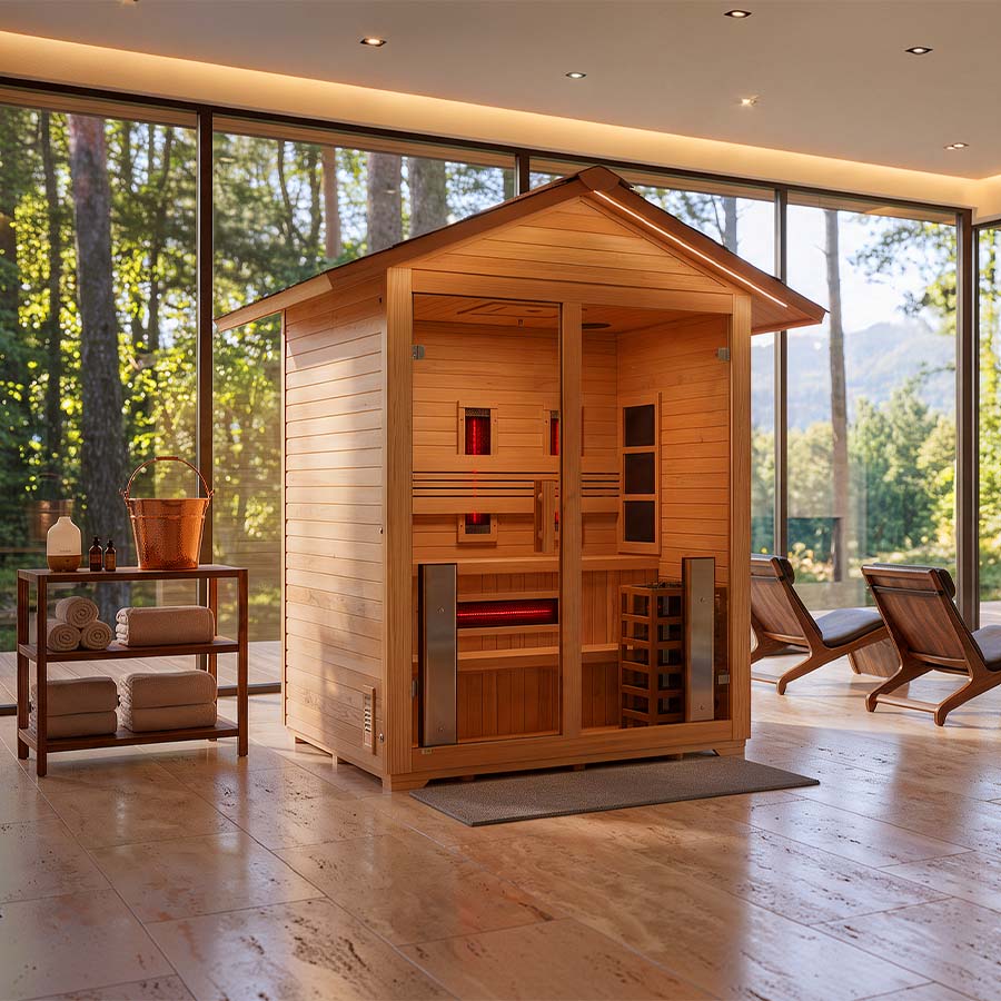 Golden Designs "Carinthia" 3 Person Hybrid Outdoor Sauna -  Canadian Hemlock