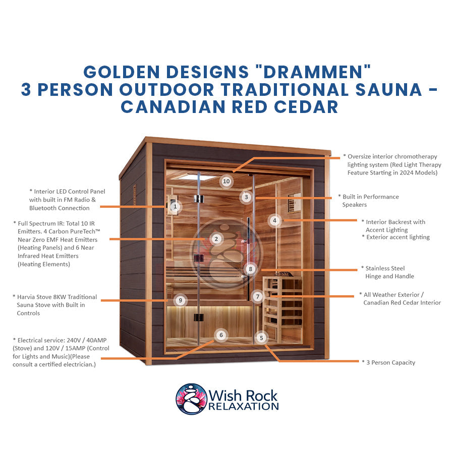 Golden Designs "Drammen" 3 Person Outdoor Traditional Sauna - Canadian Red Cedar
