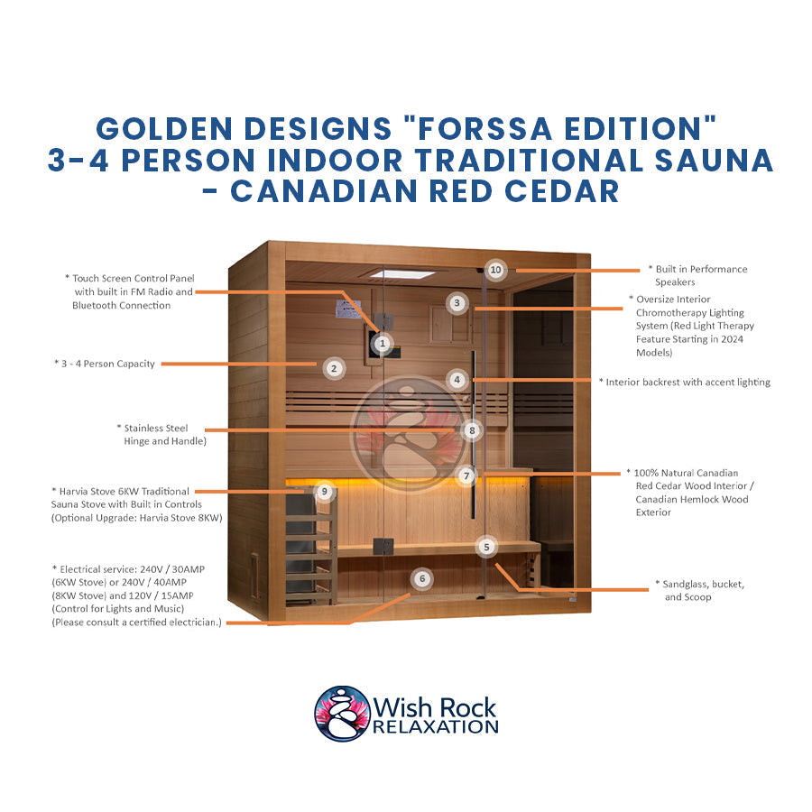 Golden Designs "Forssa Edition" 3-4 Person Indoor Traditional Sauna - Canadian Red Cedar