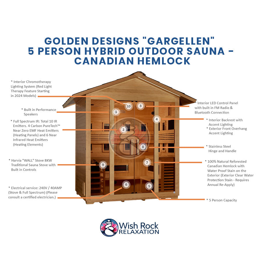 Golden Designs "Gargellen" 5 Person Hybrid Outdoor Sauna -  Canadian Hemlock