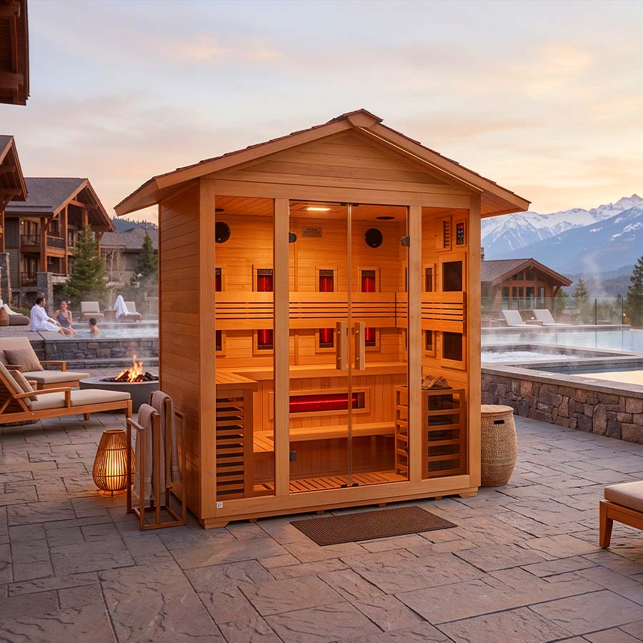 Golden Designs "Gargellen" 5 Person Hybrid Outdoor Sauna -  Canadian Hemlock