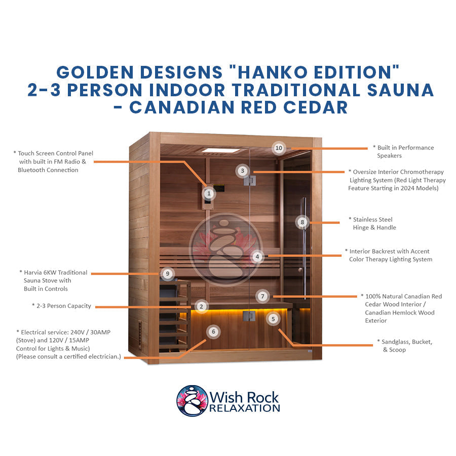 Golden Designs "Hanko Edition" 2-3 Person Indoor Traditional Sauna - Canadian Red Cedar