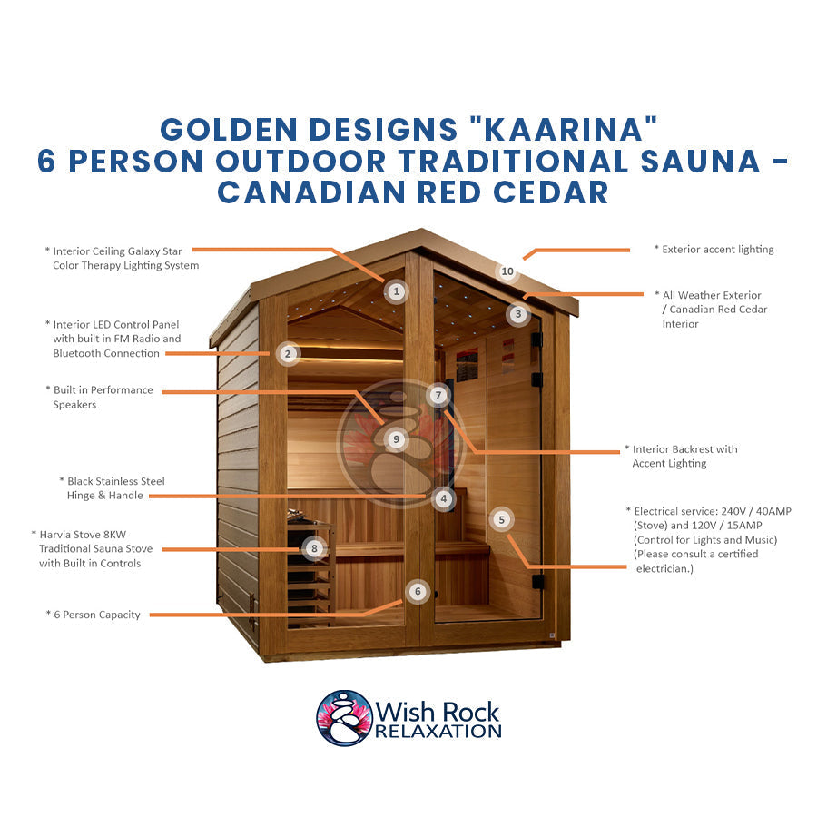 Golden Designs "Kaarina" 6 Person Outdoor Traditional Sauna - Canadian Red Cedar