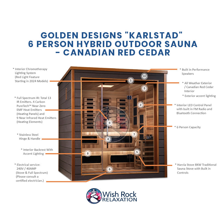 Golden Designs "Karlstad" 6 Person Hybrid Outdoor Sauna - Canadian Red Cedar