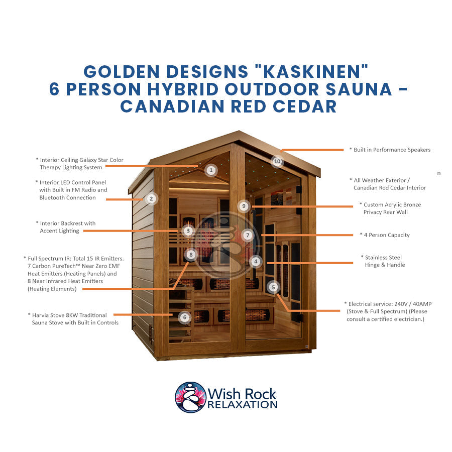 Golden Designs "Kaskinen" 6 Person Hybrid Outdoor Sauna - Canadian Red Cedar