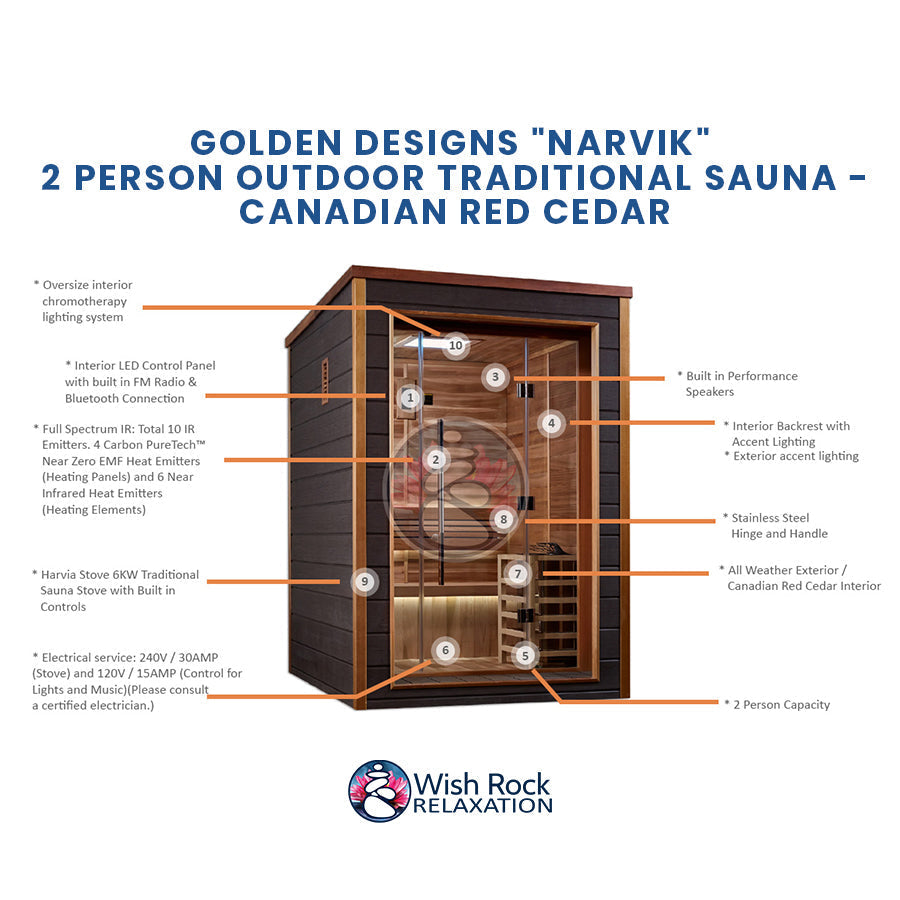 Golden Designs "Narvik" 2 Person Outdoor Traditional Sauna - Canadian Red Cedar