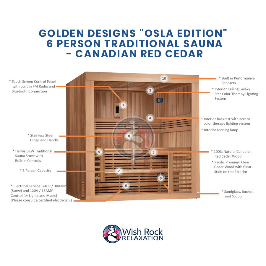 Golden Designs "Osla Edition" 6 Person Traditional Sauna - Canadian Red Cedar