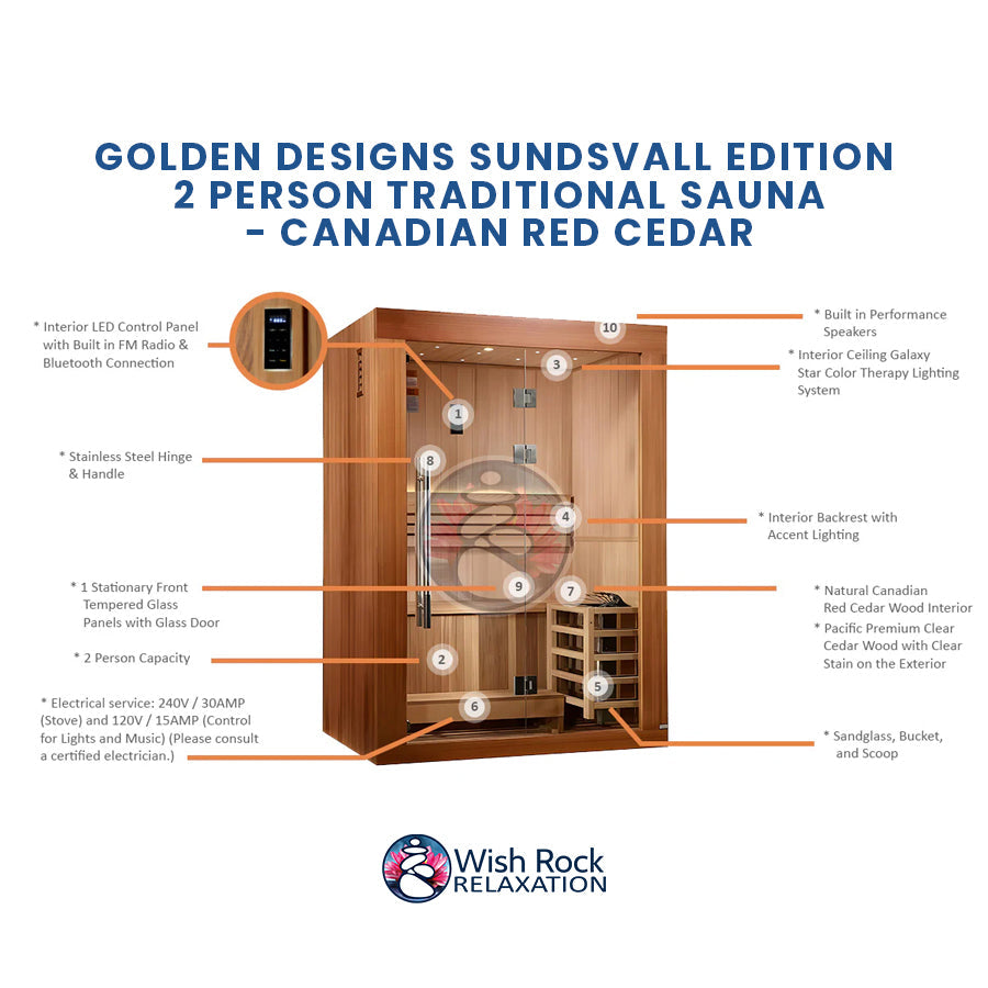 Golden Designs Sundsvall Edition 2 Person Traditional Sauna - Canadian Red Cedar
