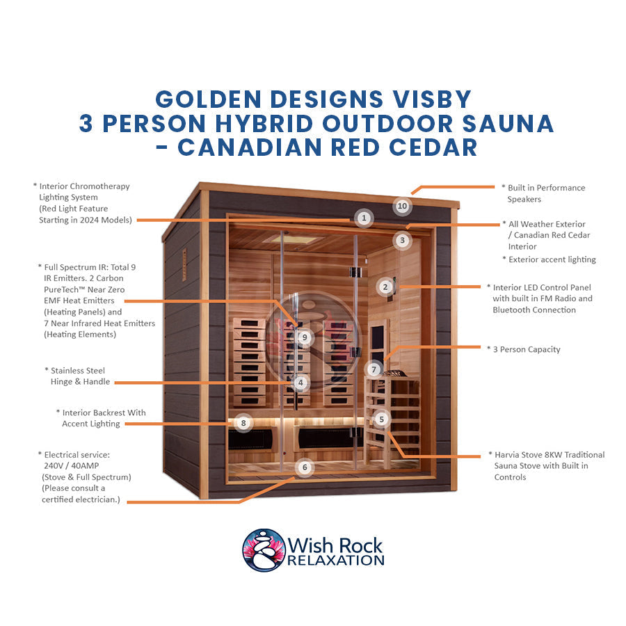 Golden Designs Visby 3 Person Hybrid Outdoor Sauna - Canadian Red Cedar