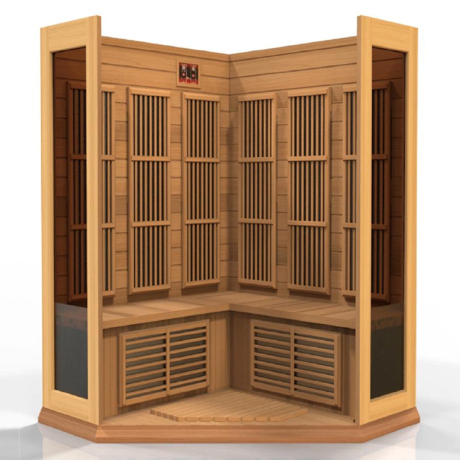 Maxxus "Avignon Edition" 3-Person Corner Near Zero EMF FAR Infrared Sauna - Canadian Red Cedar