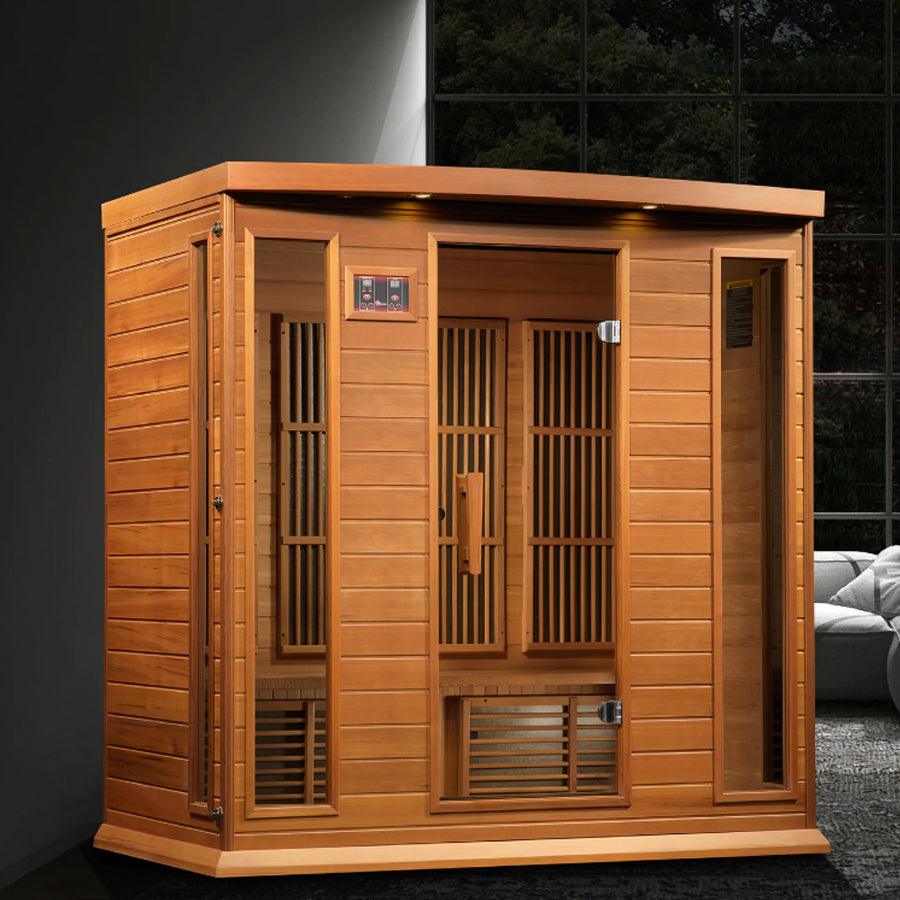 Maxxus "Chaumont Edition" 4-Person Corner Near Zero EMF FAR Infrared Sauna - Canadian Red Cedar