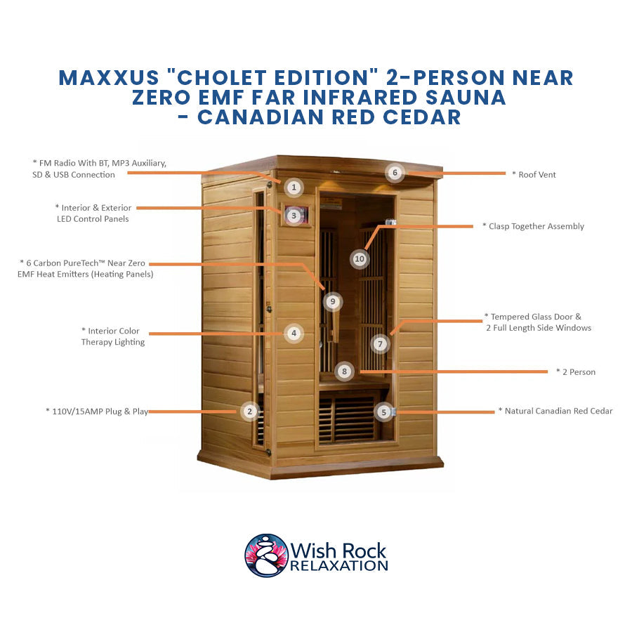 Maxxus "Cholet Edition" 2-Person Near Zero EMF FAR Infrared Sauna - Canadian Red Cedar