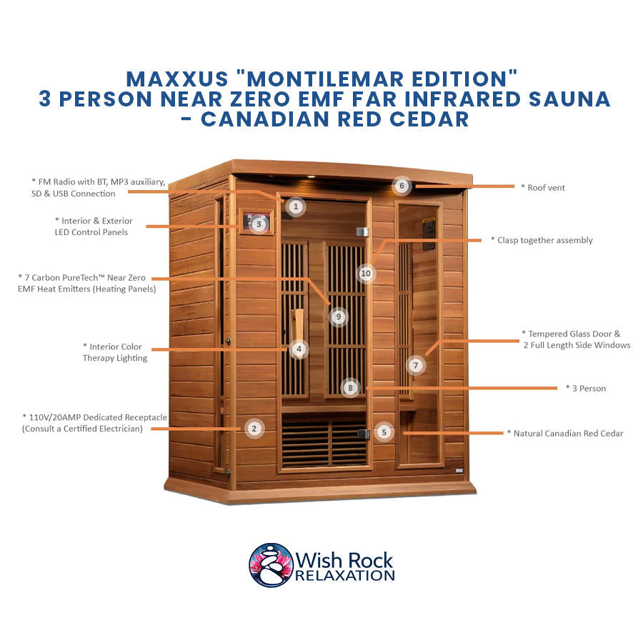 Maxxus "Montilemar Edition" 3 Person Near Zero EMF FAR Infrared Sauna - Canadian Red Cedar
