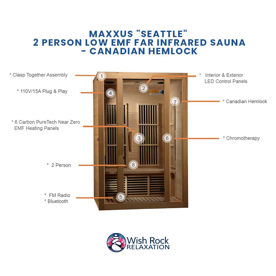 Maxxus "Seattle" 2 person Low EMF FAR Infrared Sauna - Canadian Hemlock
