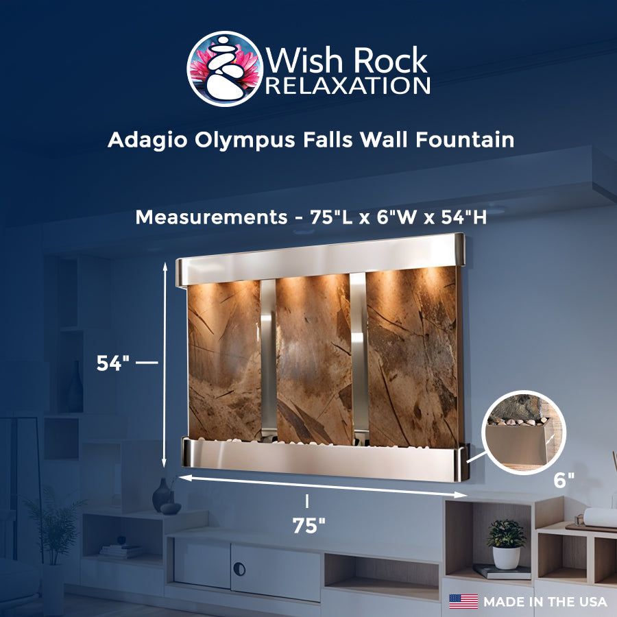 Adagio Olympus Falls Wall Fountain - 3 Panel - 75"Wx54"Hx6"D