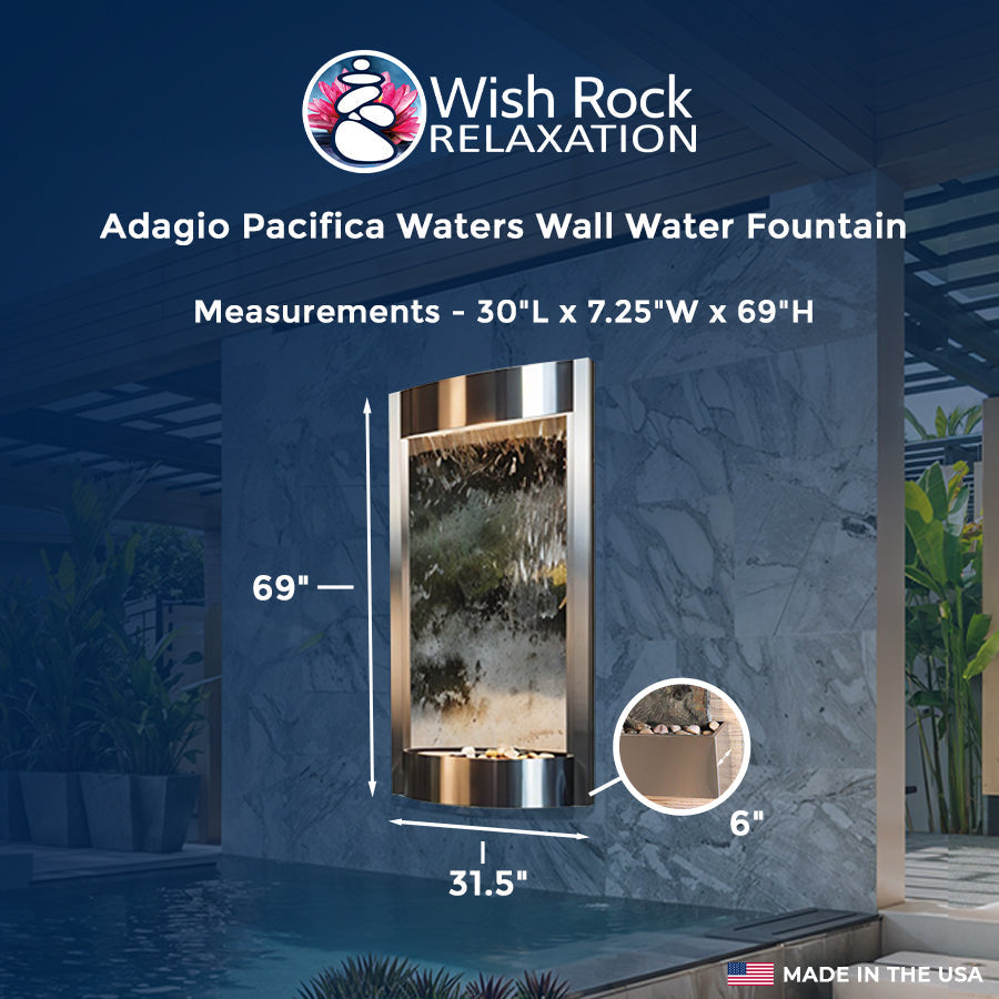 Adagio Pacifica Waters Wall Water Fountain - 32"Wx69"Hx7"D