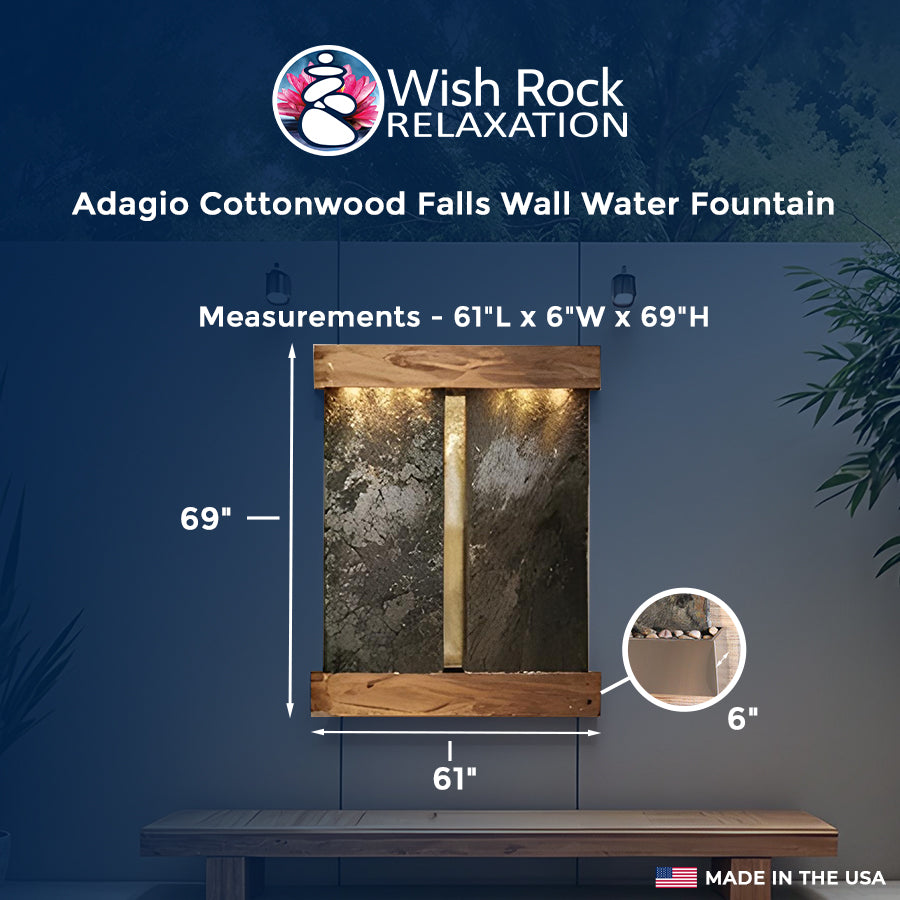 Adagio Cottonwood Falls Wall Water Fountain - 61"Wx69"Hx6'D