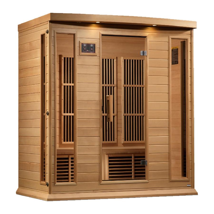 Maxxus 4 Person Corner Near Zero EMF FAR Infrared Sauna - Canadian Hemlock