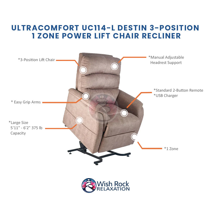 UltraComfort UC114 Destin Series 3-Position 1 Zone Power Lift Chair Recliner