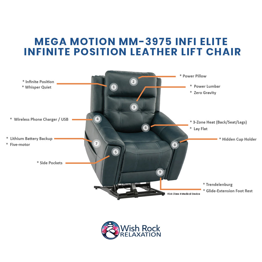 Mega Motion MM-3975 iNFI Elite Infinite Position Leather Lift Chair