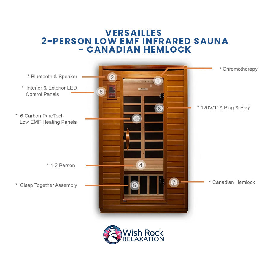 Versailles 2-person Low EMF Infrared Sauna - Canadian Hemlock