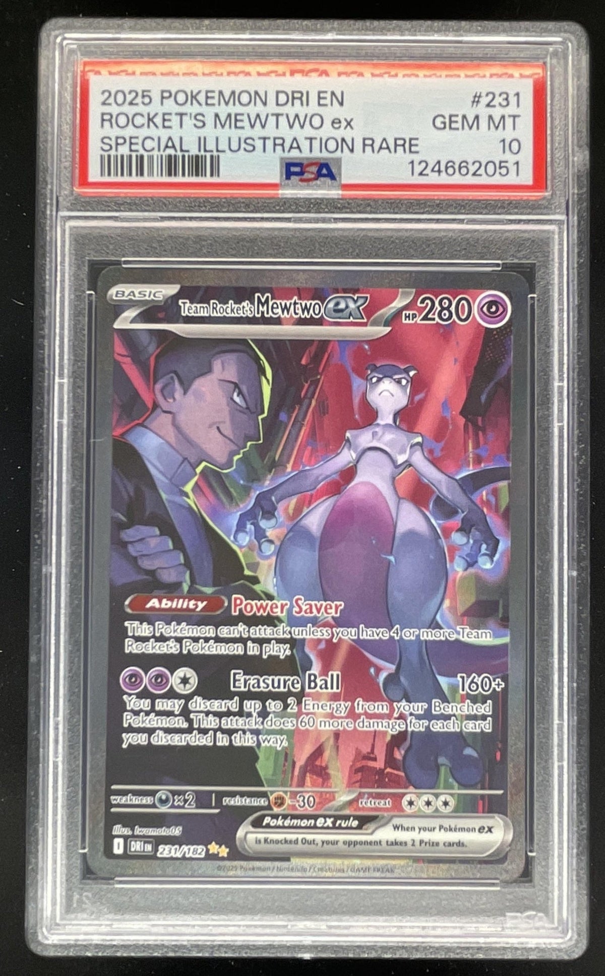 2025 Pokemon Destined Rivals #231/182 Team Rocket's Mewtwo ex PSA 10
