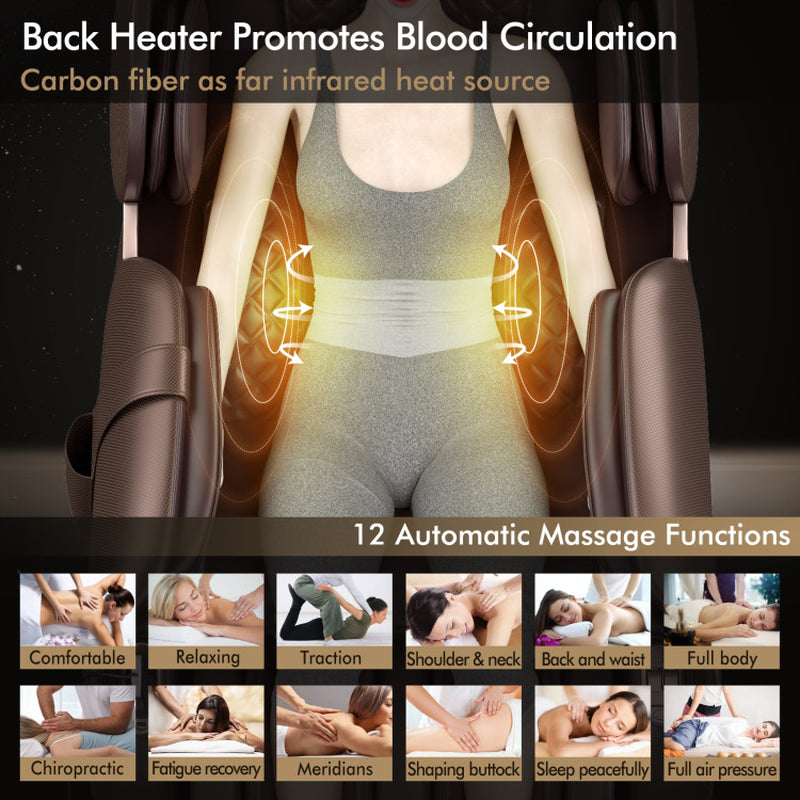 Zero Gravity Full-Body Massage Chair with SL Track, Stretching Mode, Heat, and Foot Rollers