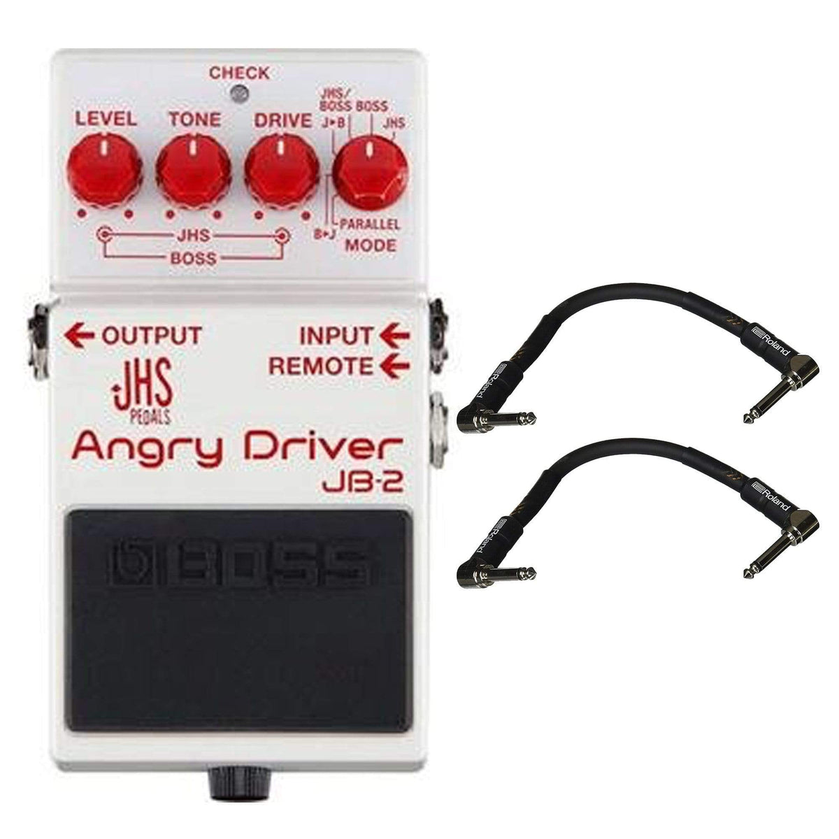 Boss JHS JB-2 Angry Driver Bundle w/ 2 Roland Black Series 6 inch Patch Cables