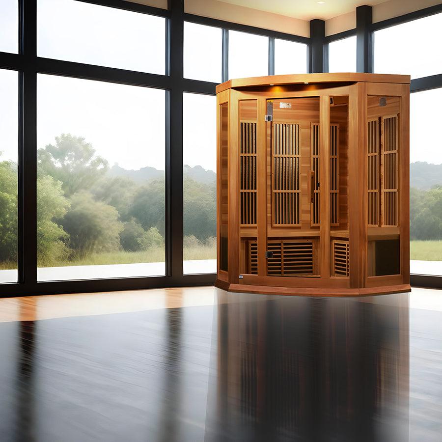 Maxxus "Avignon Edition" 3-Person Corner Near Zero EMF FAR Infrared Sauna - Canadian Red Cedar